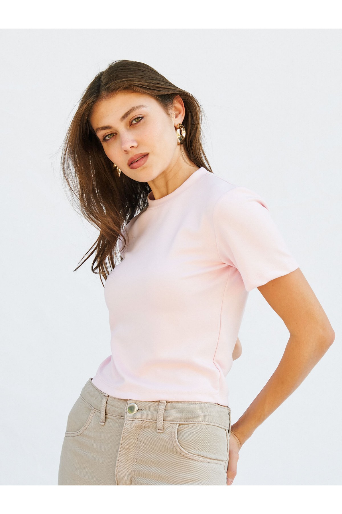 050734 Bisiklet Yaka Crop T-Shirt