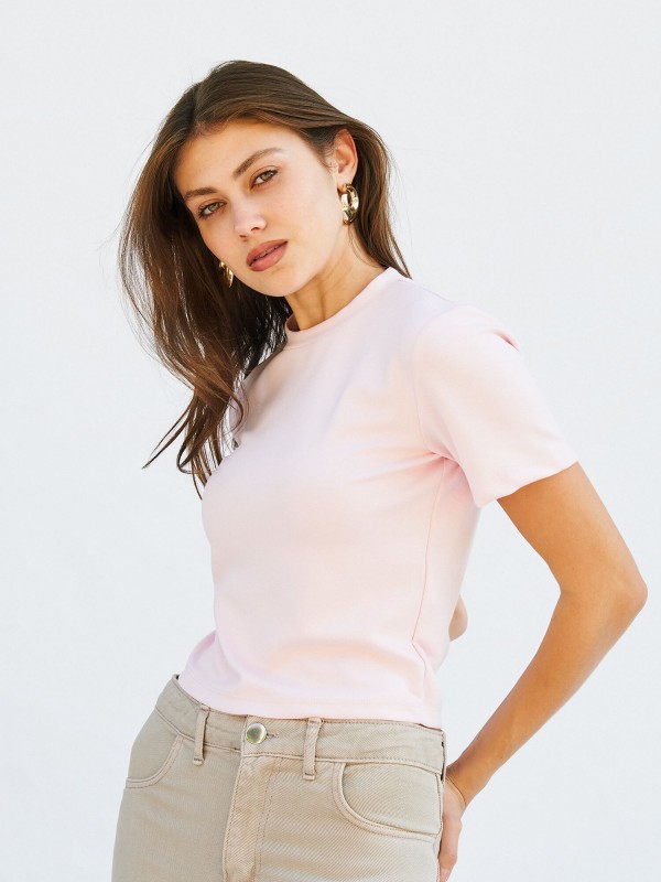 050734 Bisiklet Yaka Crop T-Shirt