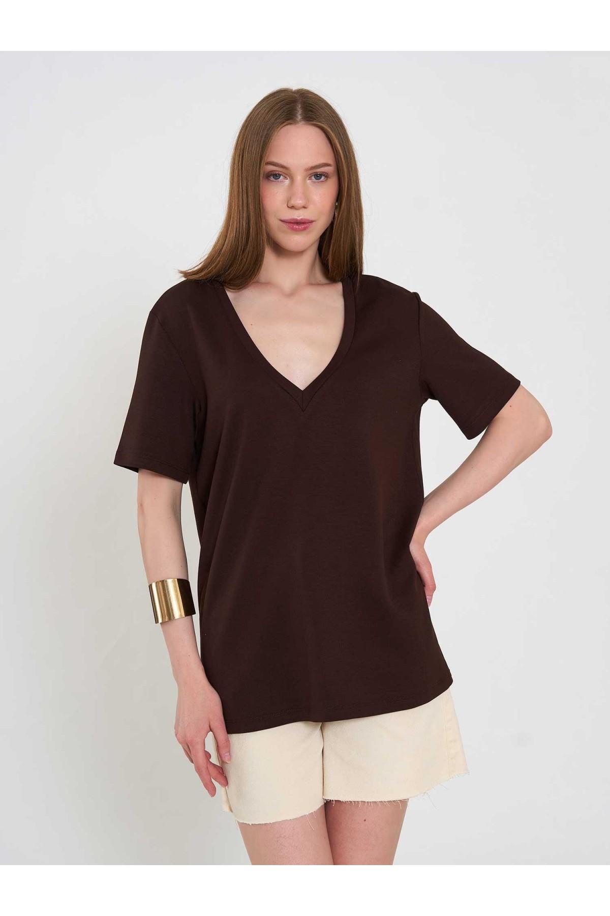 050736 V Yaka Örme T-Shirt