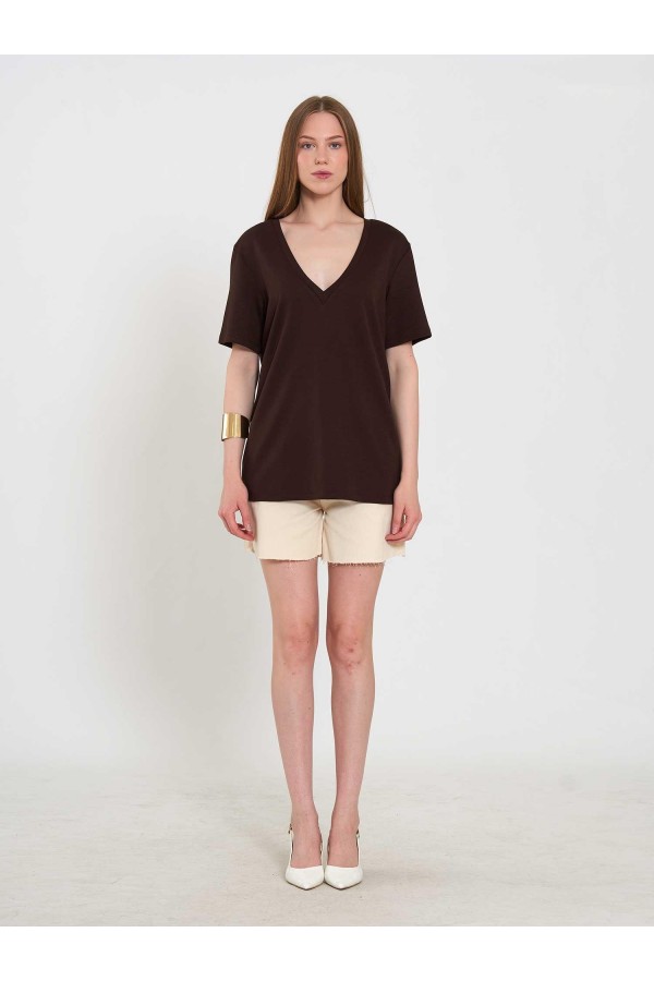 050736 V Yaka Örme T-Shirt