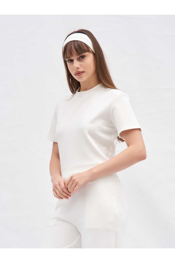 050804 Bisiklet Yaka Crop T-shirt