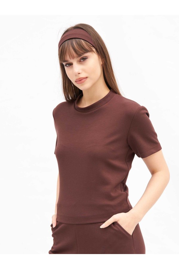 050804 Bisiklet Yaka Crop T-shirt