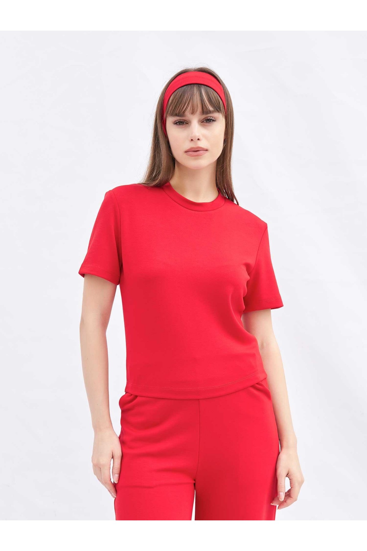 050804 Bisiklet Yaka Crop T-shirt