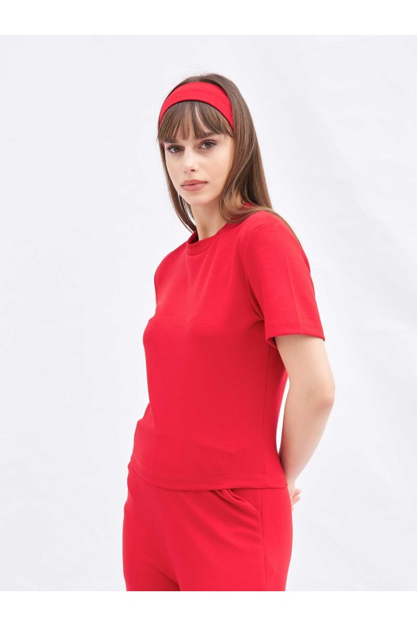 050804 Bisiklet Yaka Crop T-shirt