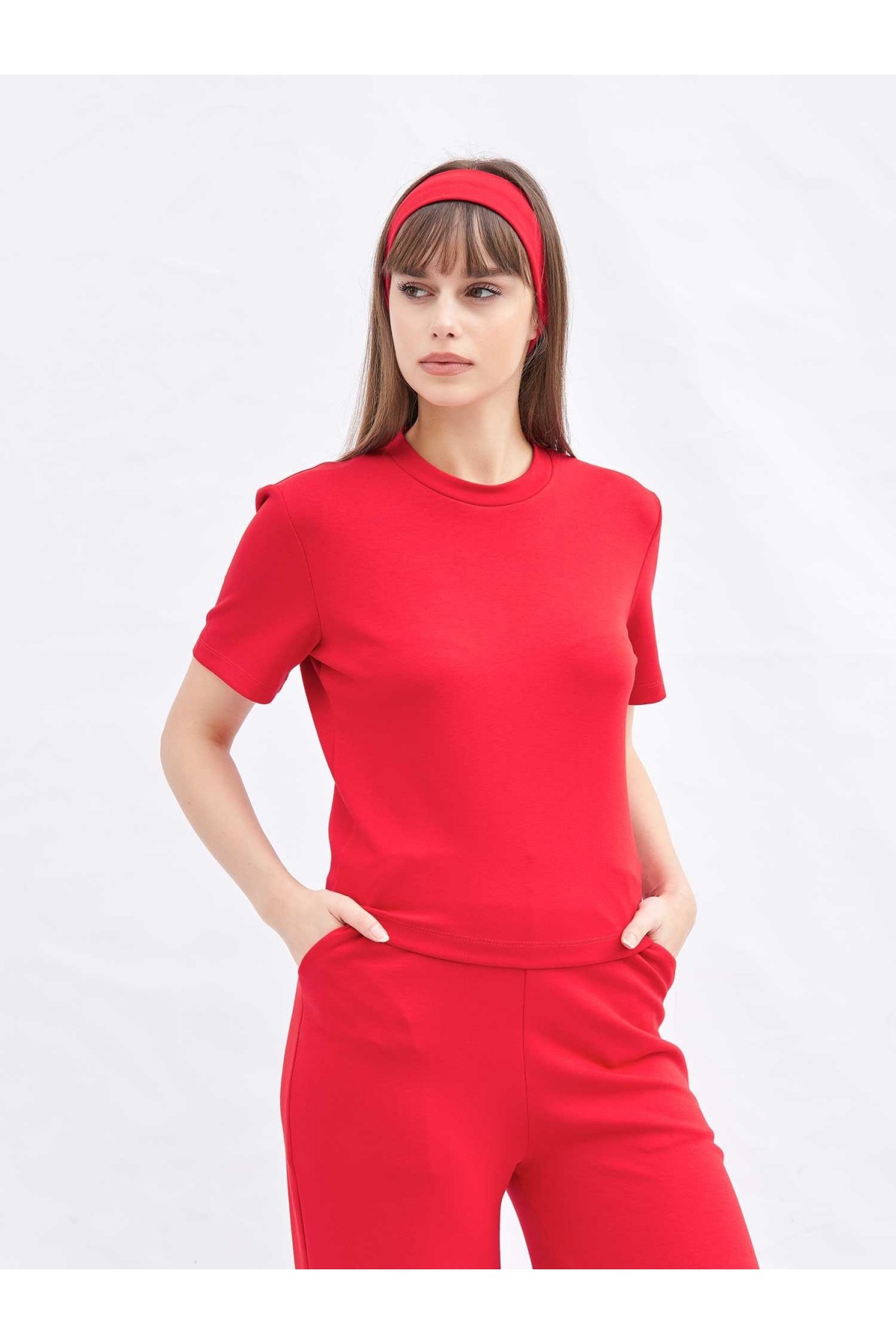 050804 Bisiklet Yaka Crop T-shirt