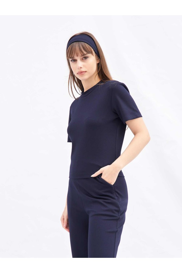 050804 Bisiklet Yaka Crop T-shirt