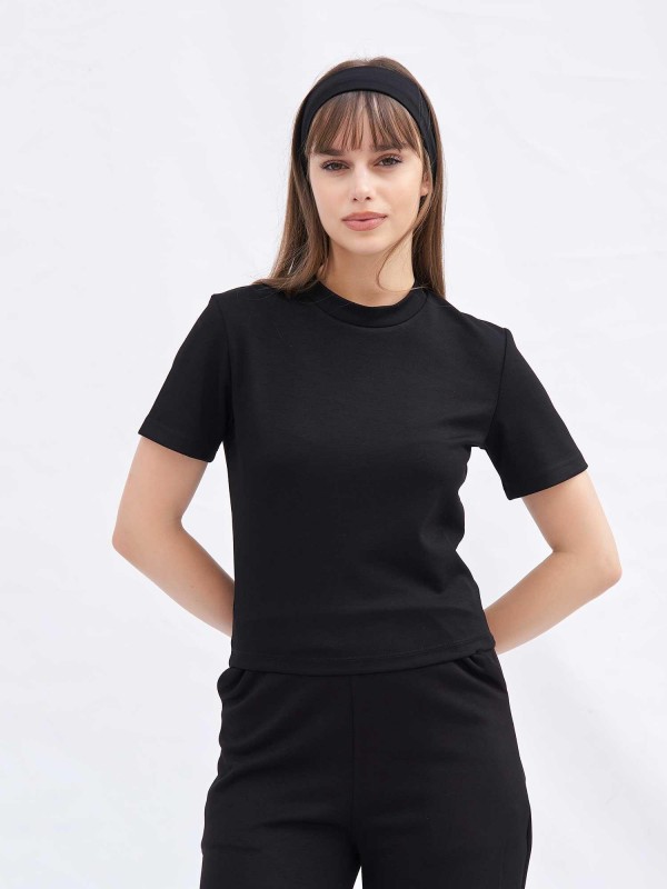 050804 Bisiklet Yaka Crop T-shirt