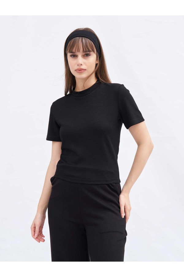050804 Bisiklet Yaka Crop T-shirt