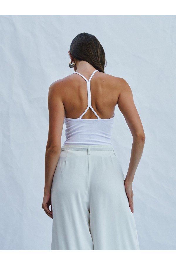 060333 Sırtı Çapraz Askılı Örme Bodysuit