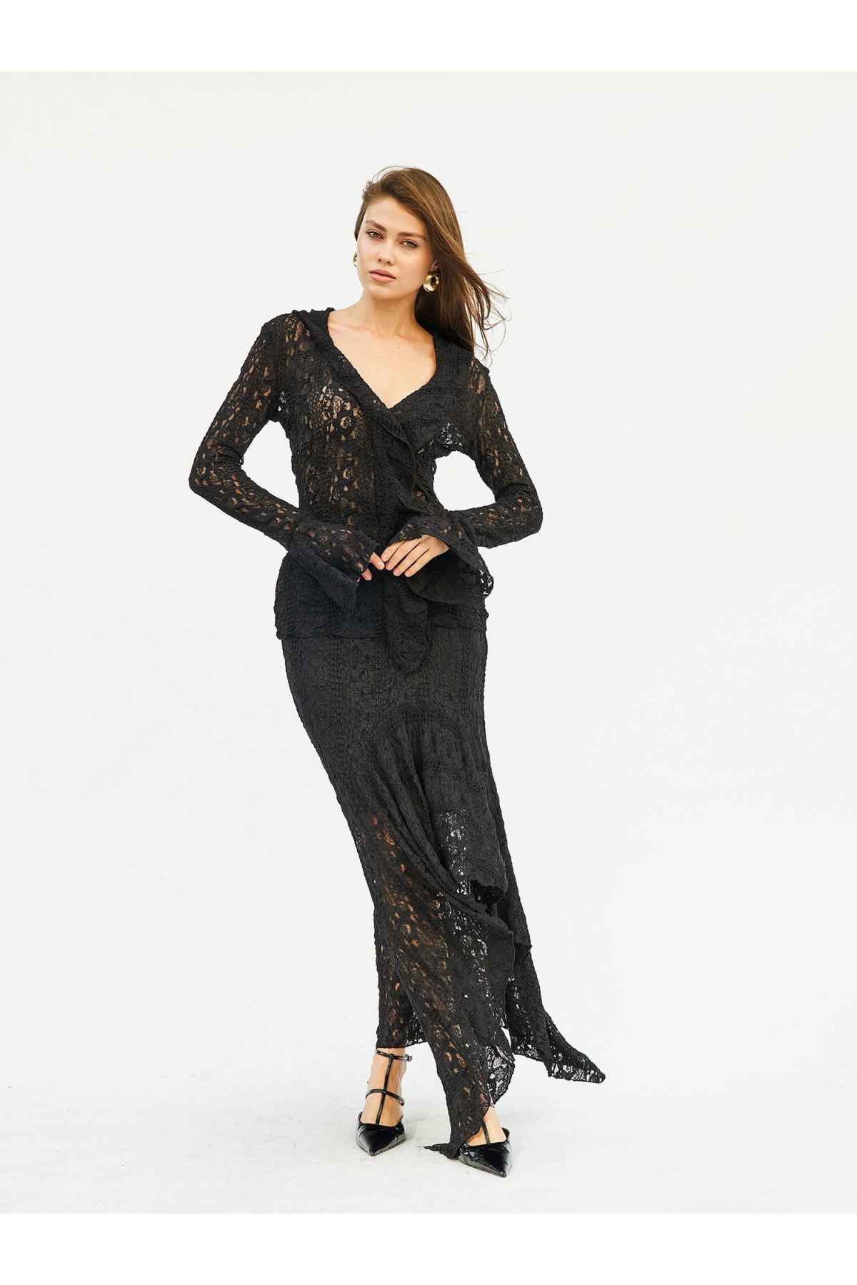 071751 Lace Blouse with Flounce Detail