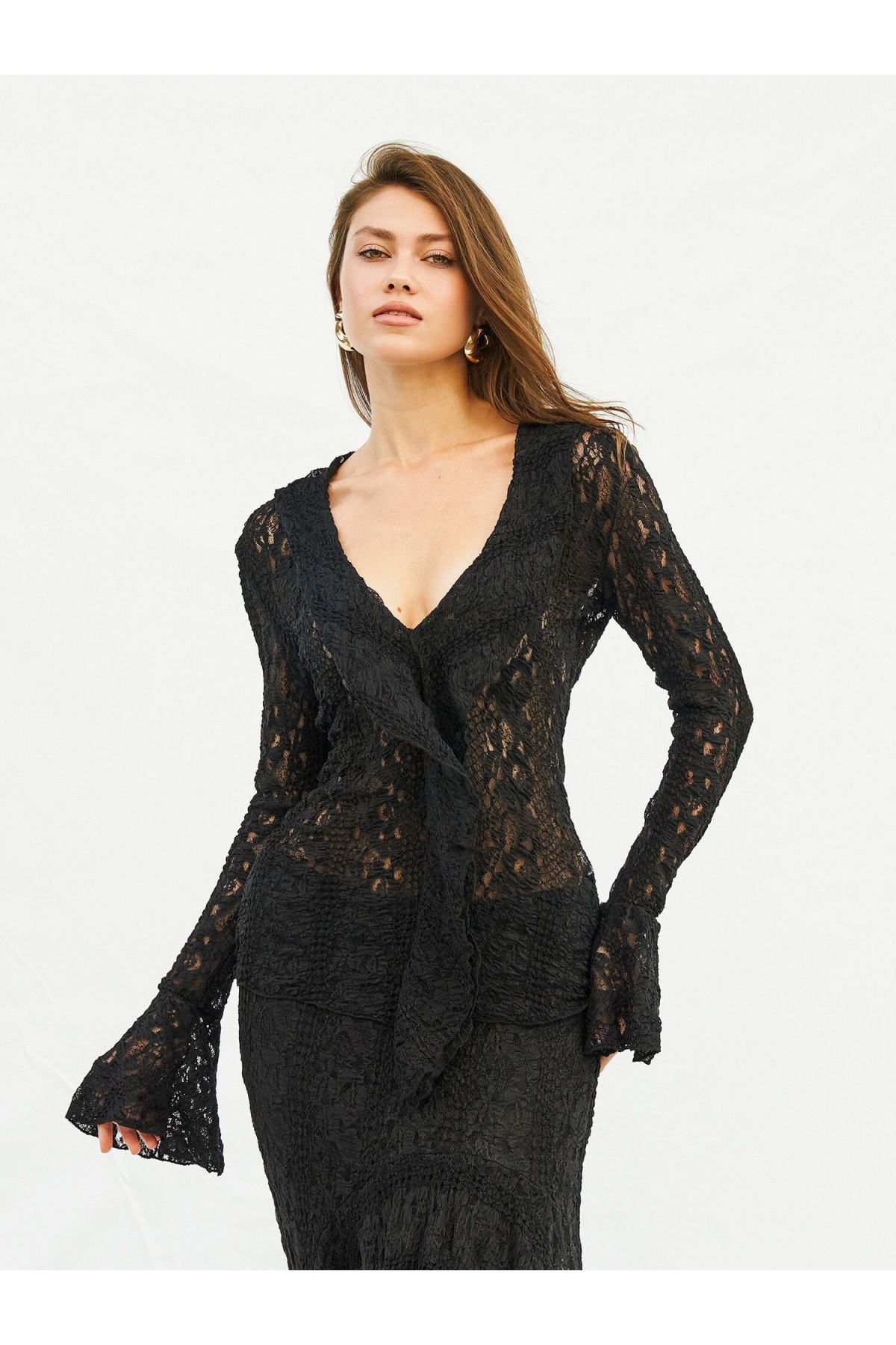 071751 Lace Blouse with Flounce Detail