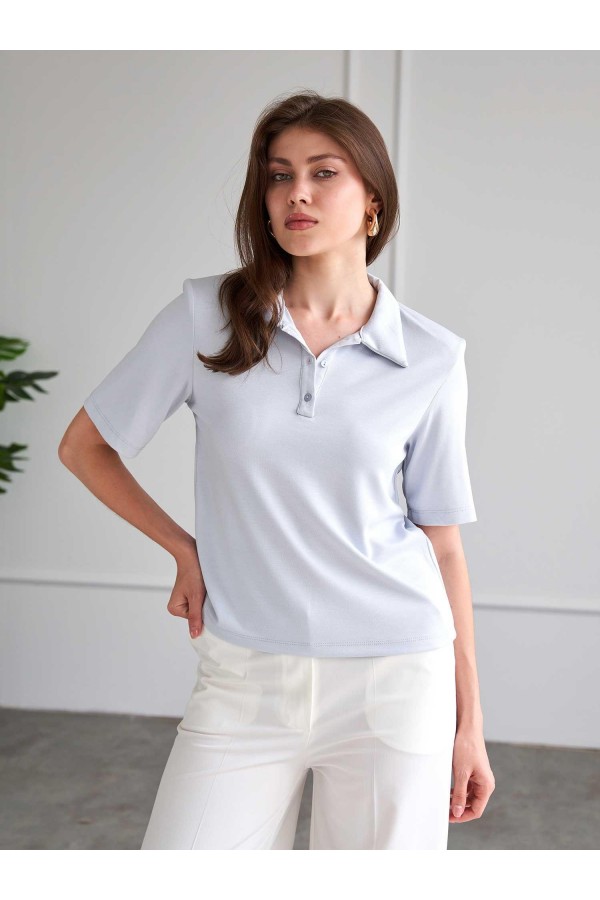 071824 Vatkalı Polo Yaka Bluz