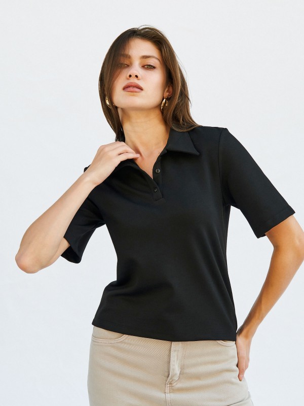 071824 Vatkalı Polo Yaka Bluz