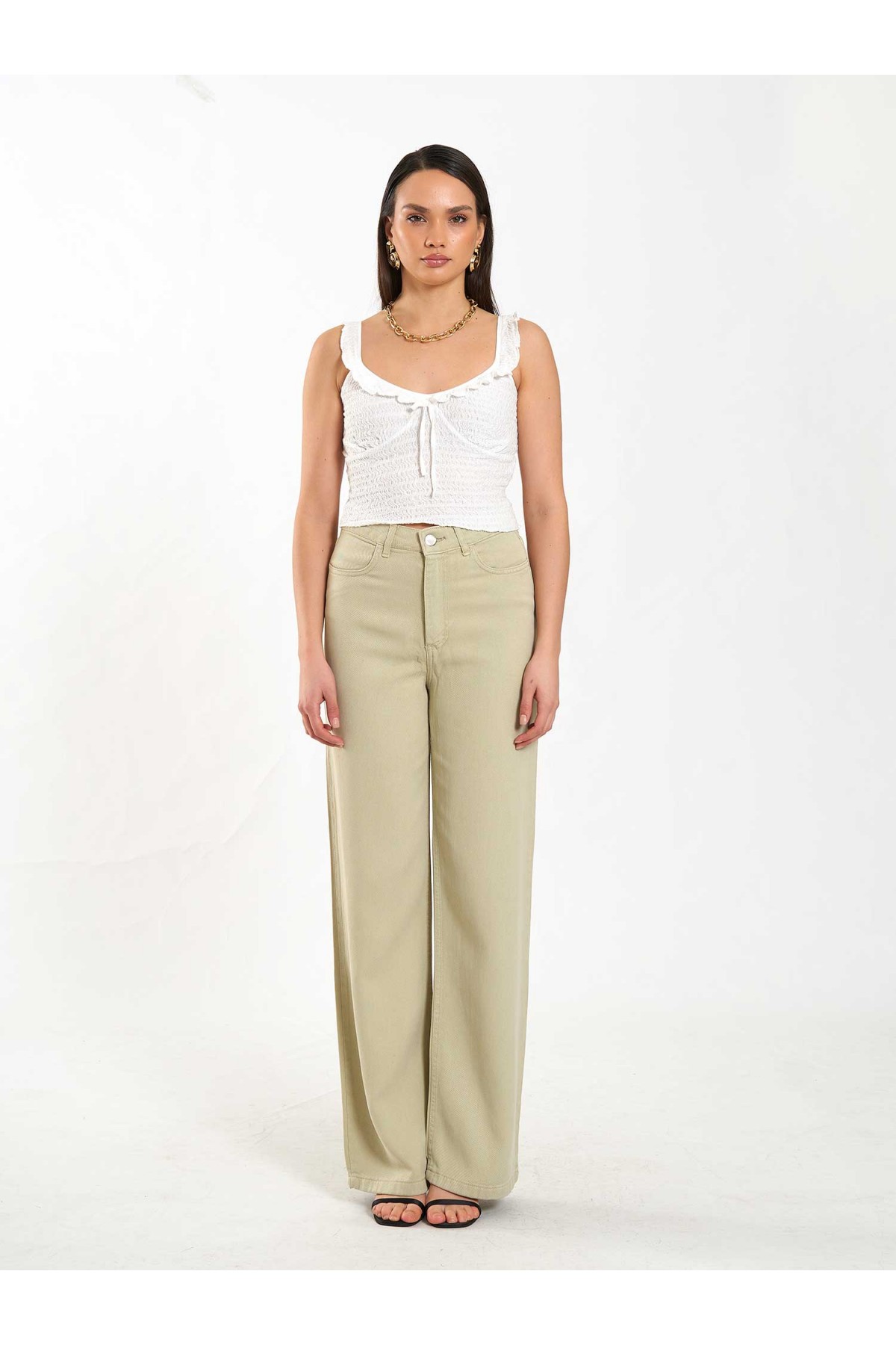 071887 Askılı Yakası Fırfır Bluz