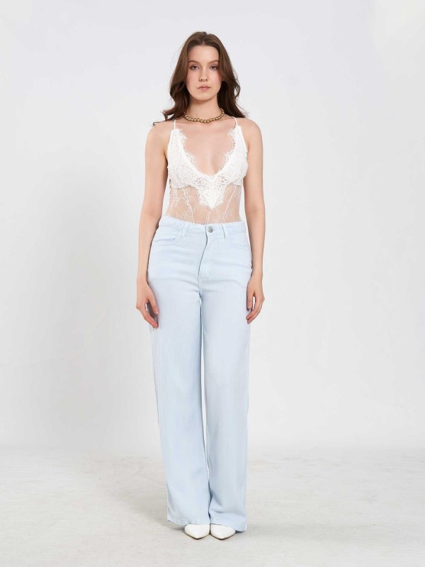 071914 Dantel Sırtı Çapraz Askılı Bodysuit