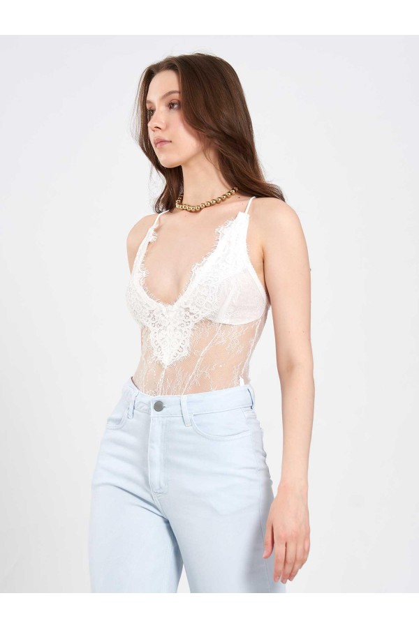 071914 Dantel Sırtı Çapraz Askılı Bodysuit