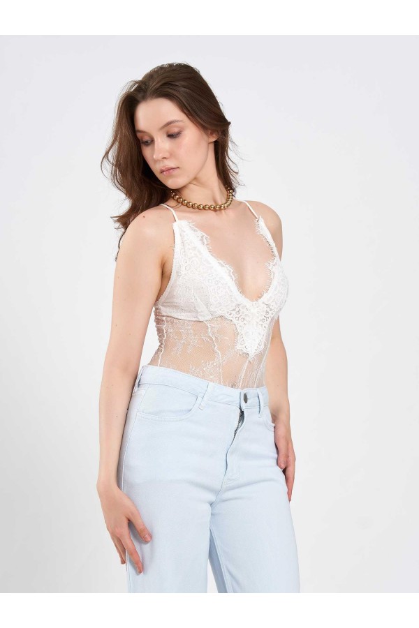071914 Dantel Sırtı Çapraz Askılı Bodysuit