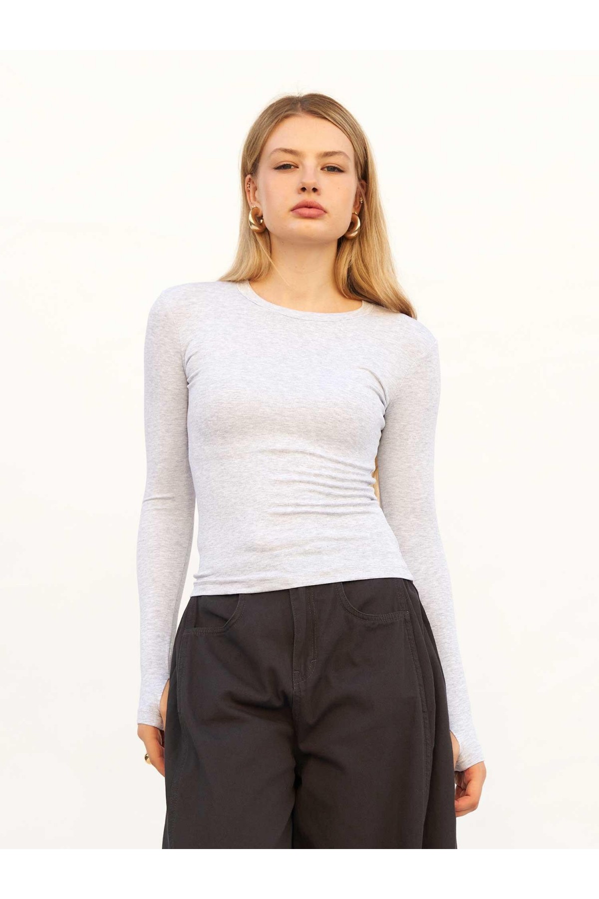 072040 Bisiklet Yaka Parmaklı Basic Bluz