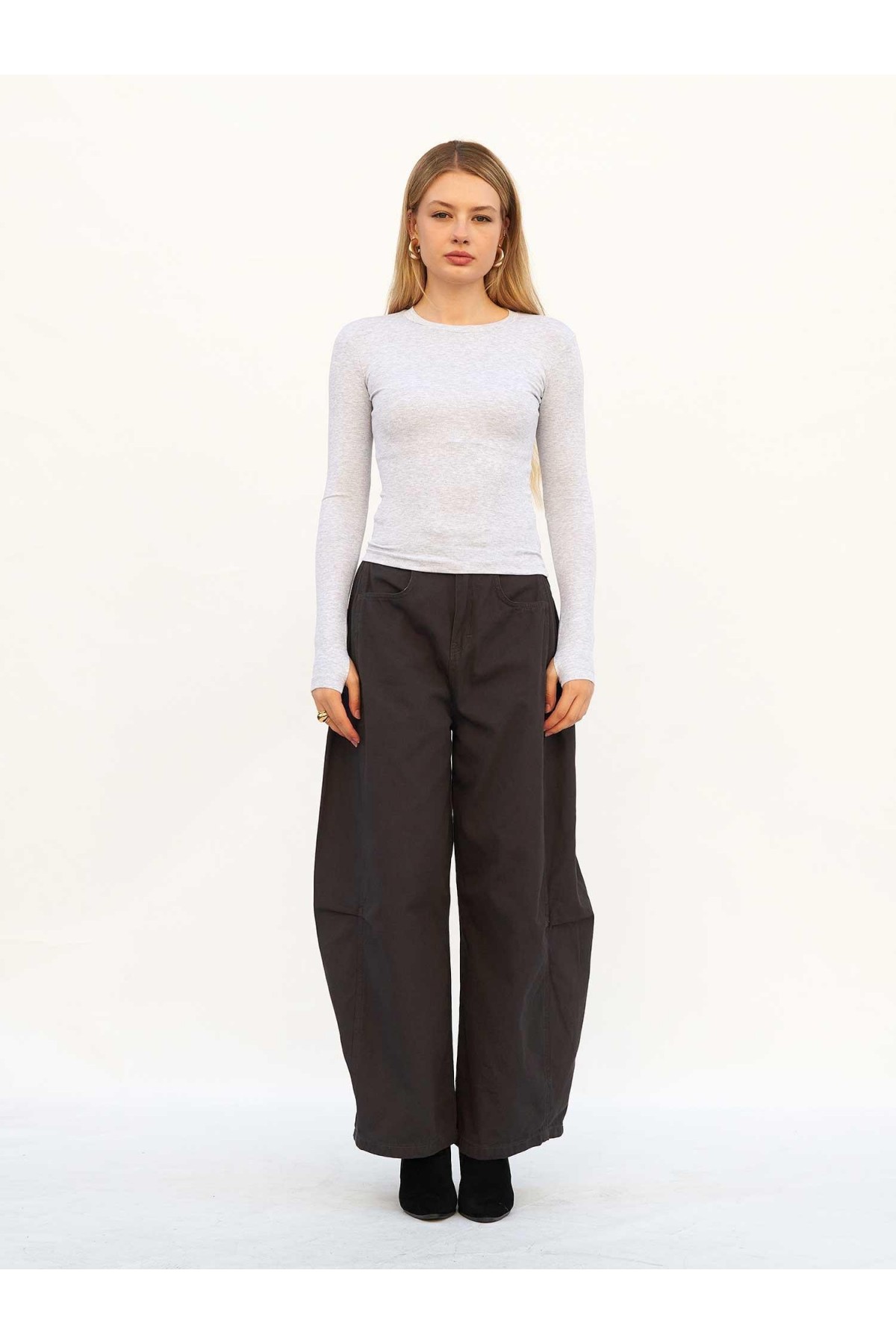 072040 Bisiklet Yaka Parmaklı Basic Bluz