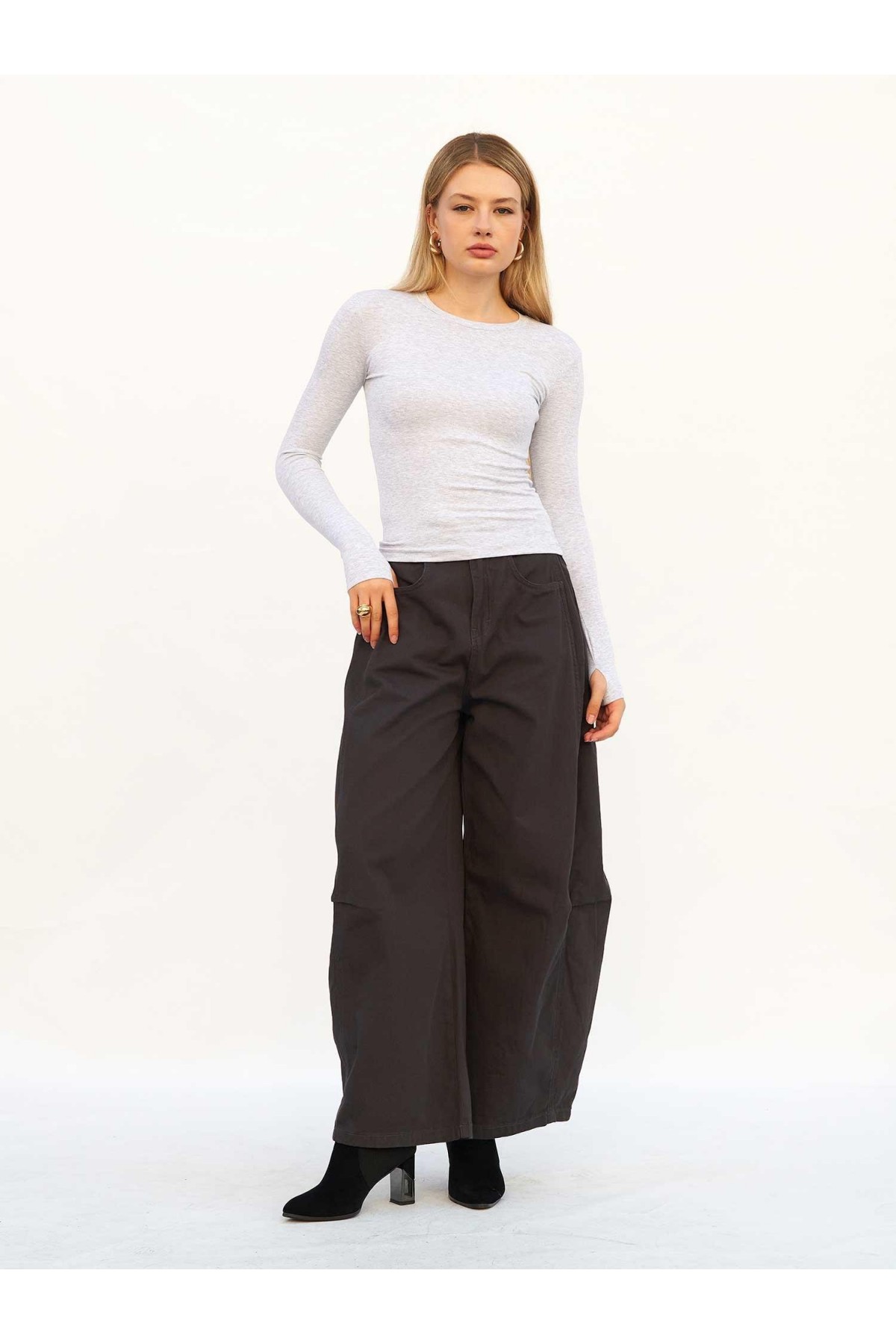 072040 Bisiklet Yaka Parmaklı Basic Bluz