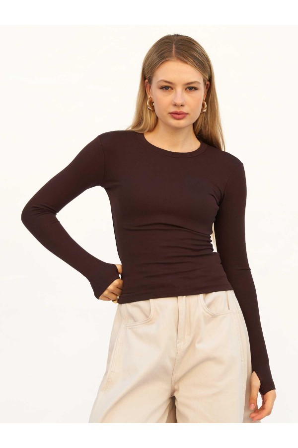 072040 Bisiklet Yaka Parmaklı Basic Bluz