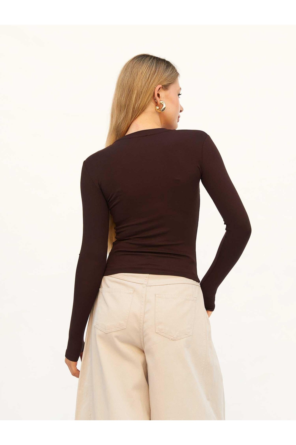 072040 Bisiklet Yaka Parmaklı Basic Bluz