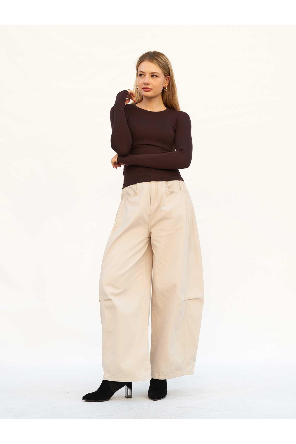 072040 Bisiklet Yaka Parmaklı Basic Bluz