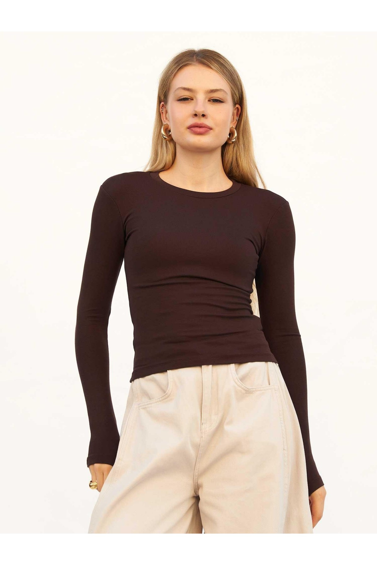 072040 Bisiklet Yaka Parmaklı Basic Bluz