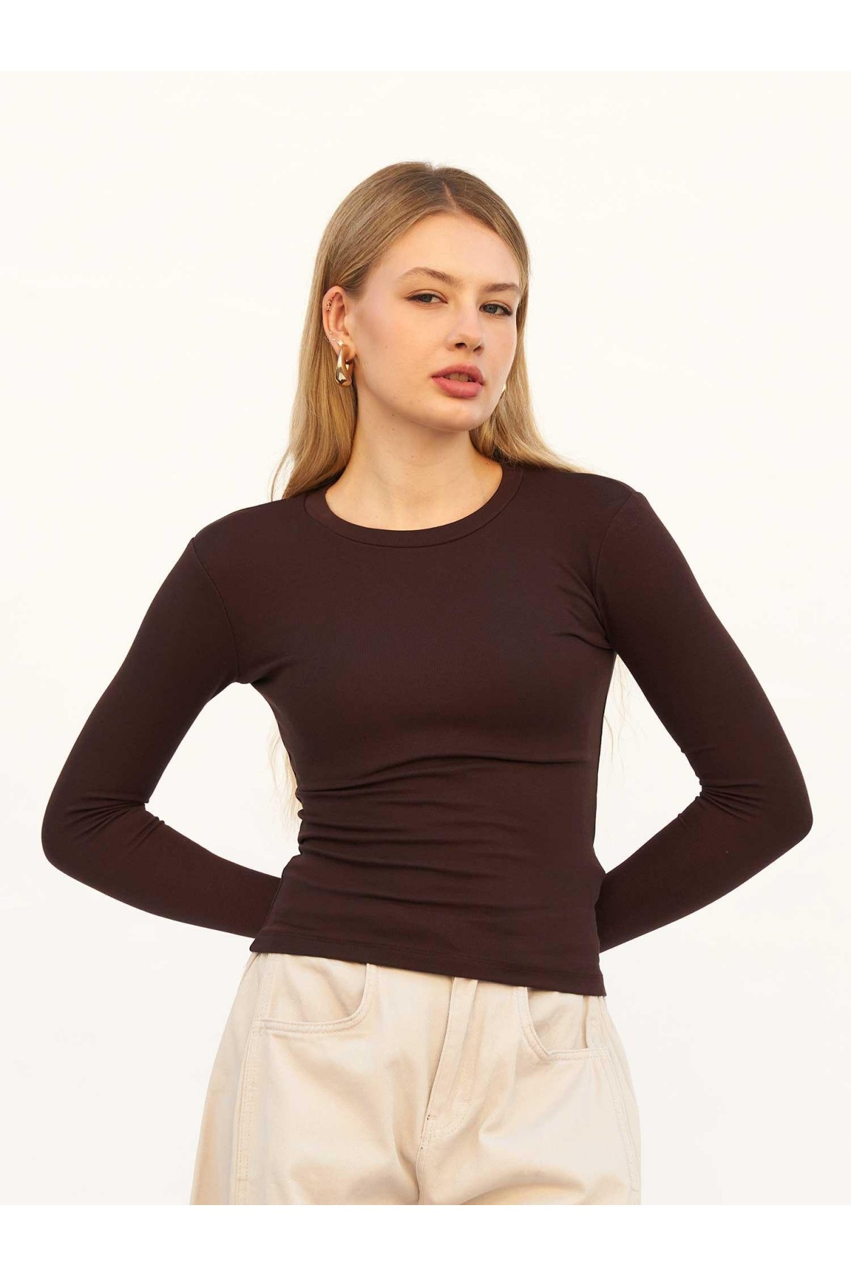 072040 Bisiklet Yaka Parmaklı Basic Bluz