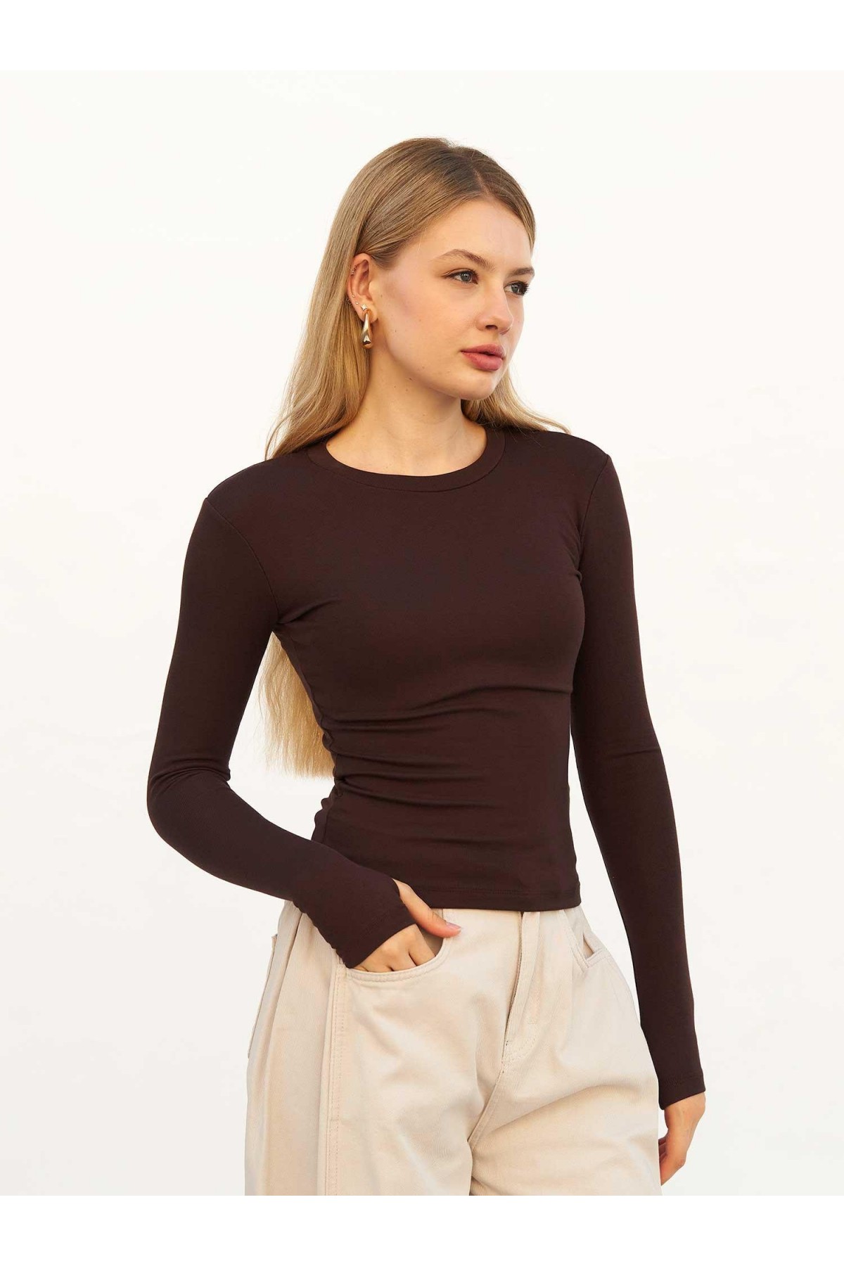 072040 Bisiklet Yaka Parmaklı Basic Bluz
