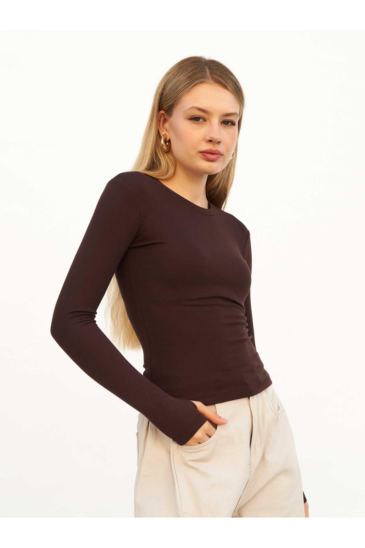 072040 Bisiklet Yaka Parmaklı Basic Bluz