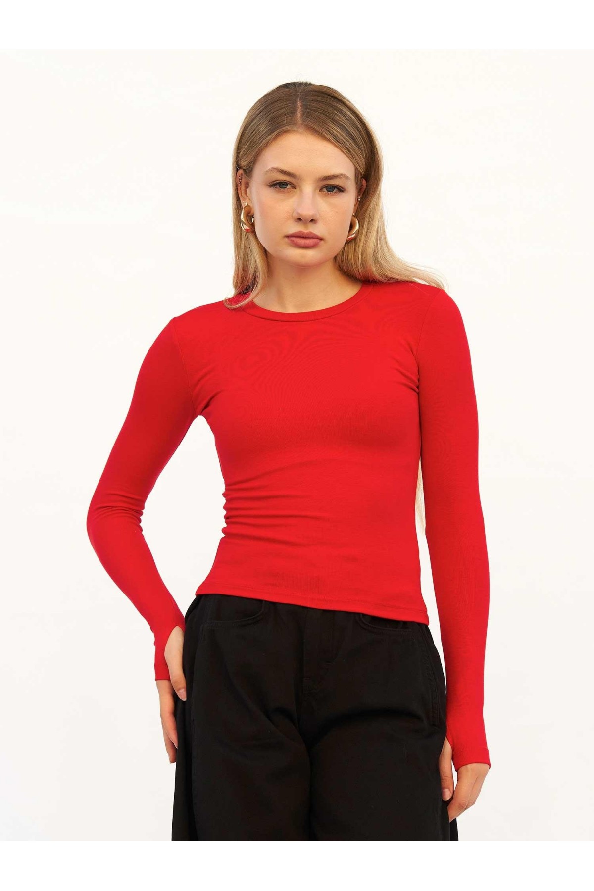 072040 Bisiklet Yaka Parmaklı Basic Bluz