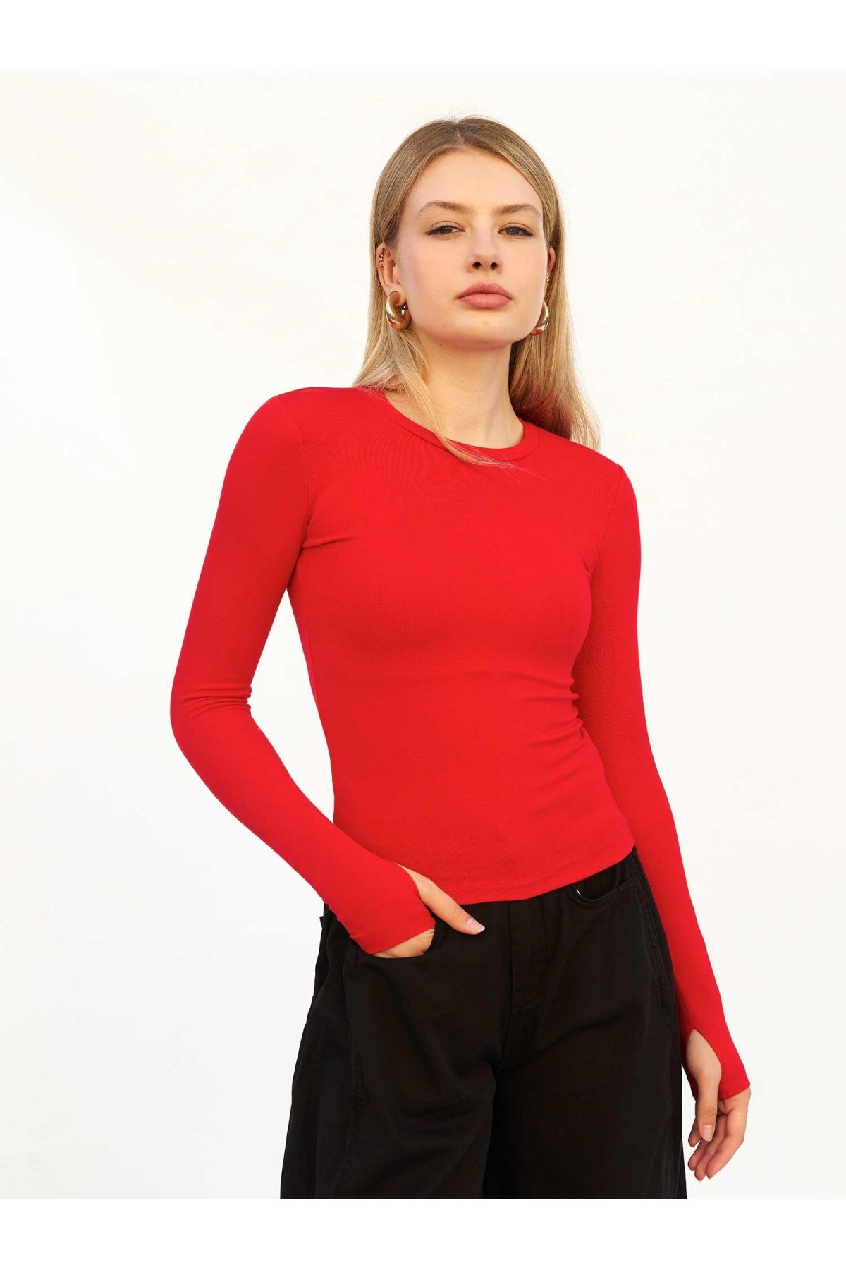 072040 Bisiklet Yaka Parmaklı Basic Bluz