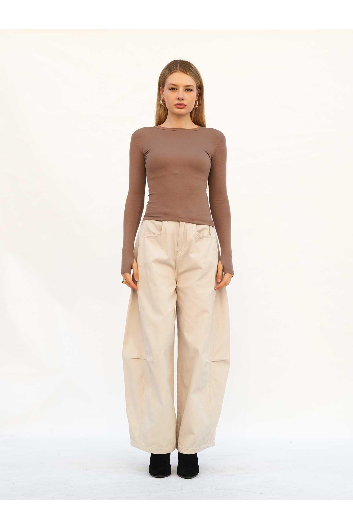 072040 Bisiklet Yaka Parmaklı Basic Bluz