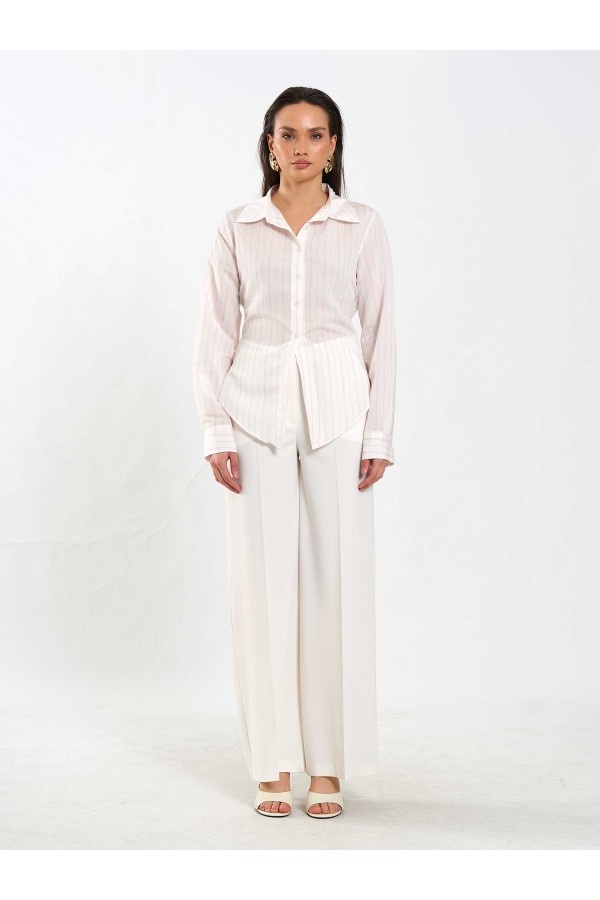 080805 Basic Fit Belden Oturtmalı Çizgili Gömlek