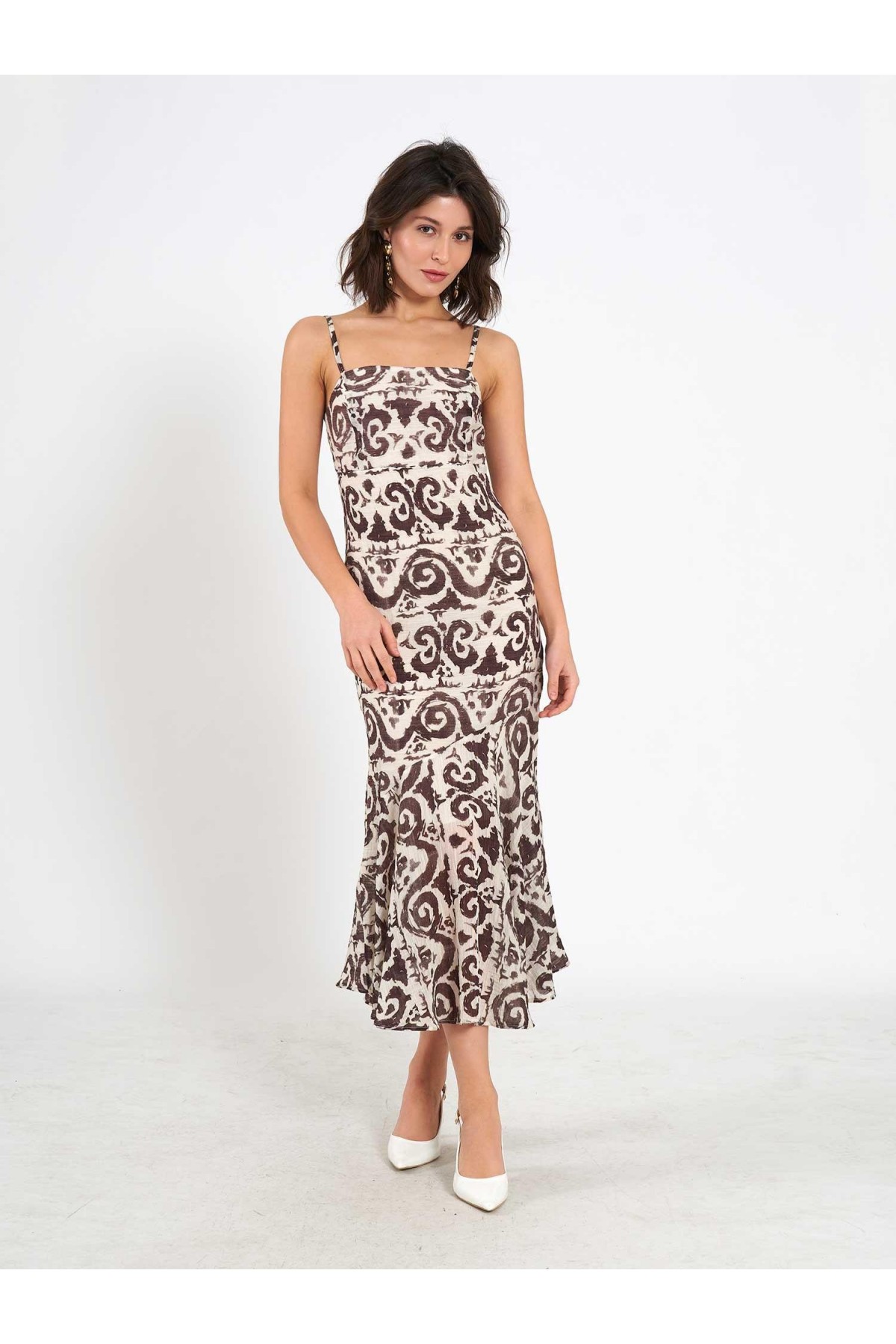 111460 ASKILI DESENLİ ELBİSE