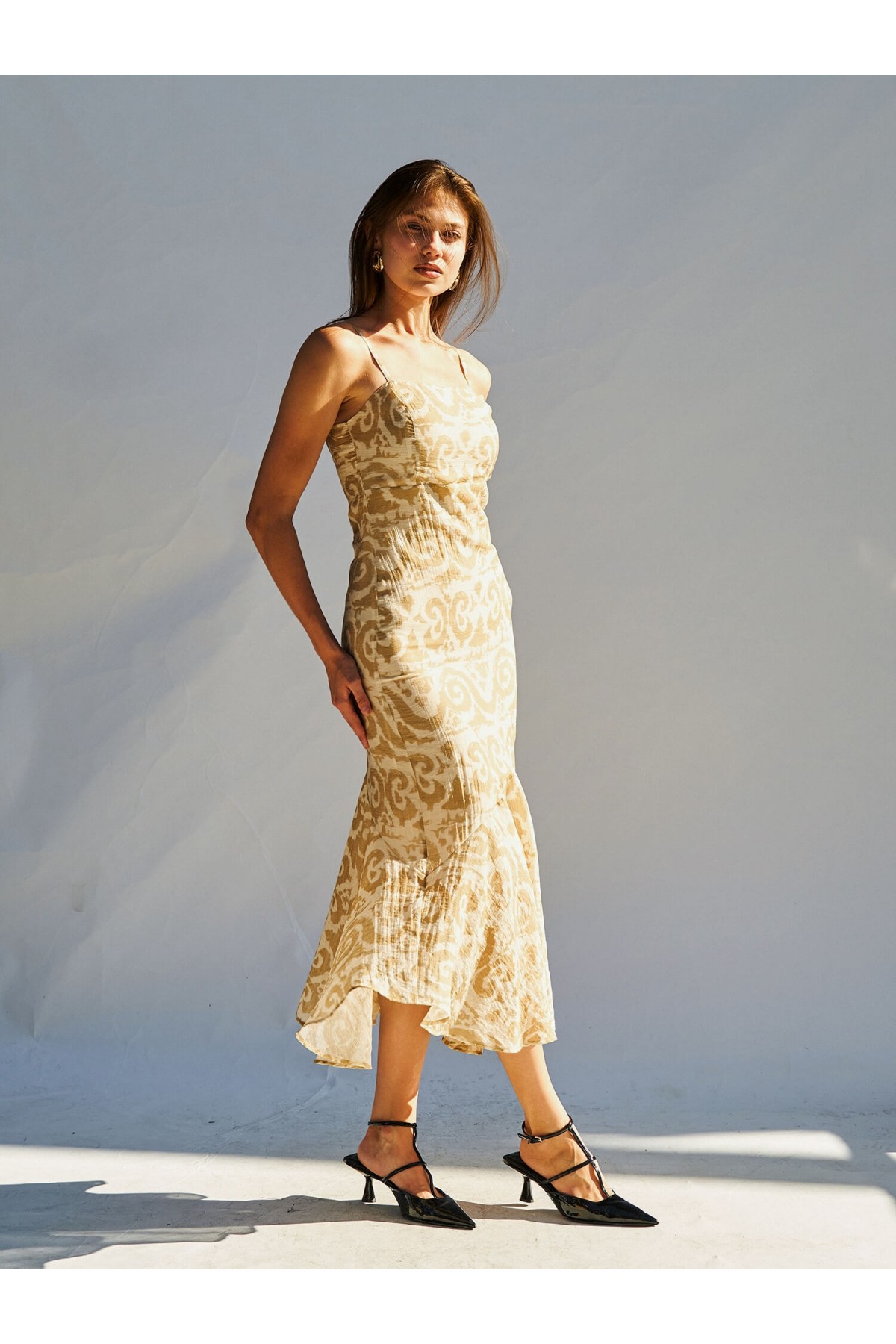 111460 ASKILI DESENLİ ELBİSE