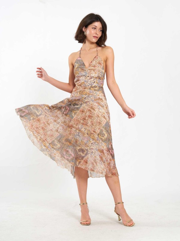 111708 Midi Boy Sırt Dekolteli  Pliseli Elbise