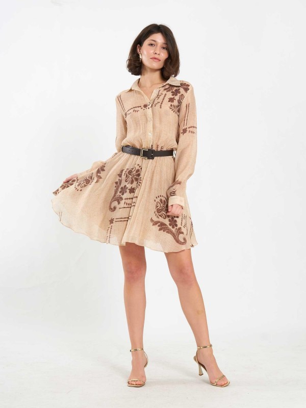 111713 Beli Lastikli Desenli Elbise