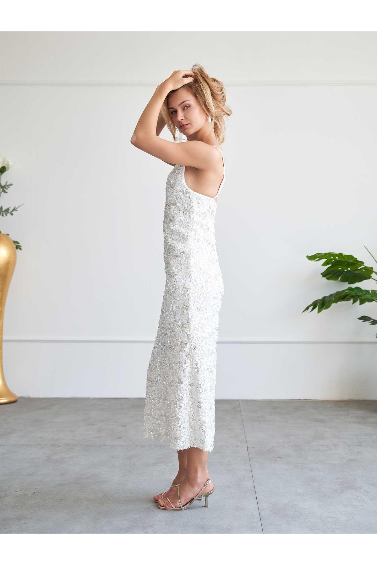 111761 Payetli Maxi Boy Elbise