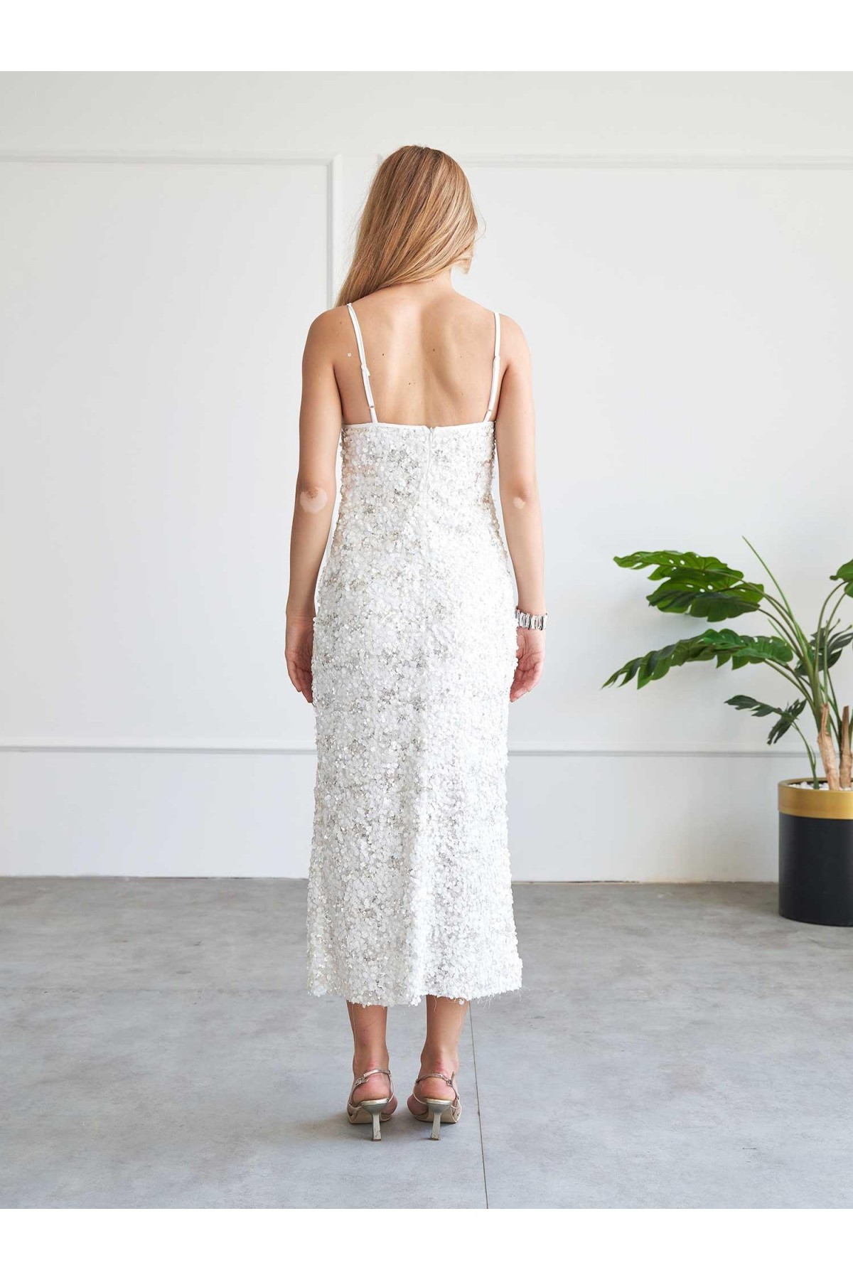 111761 Payetli Maxi Boy Elbise