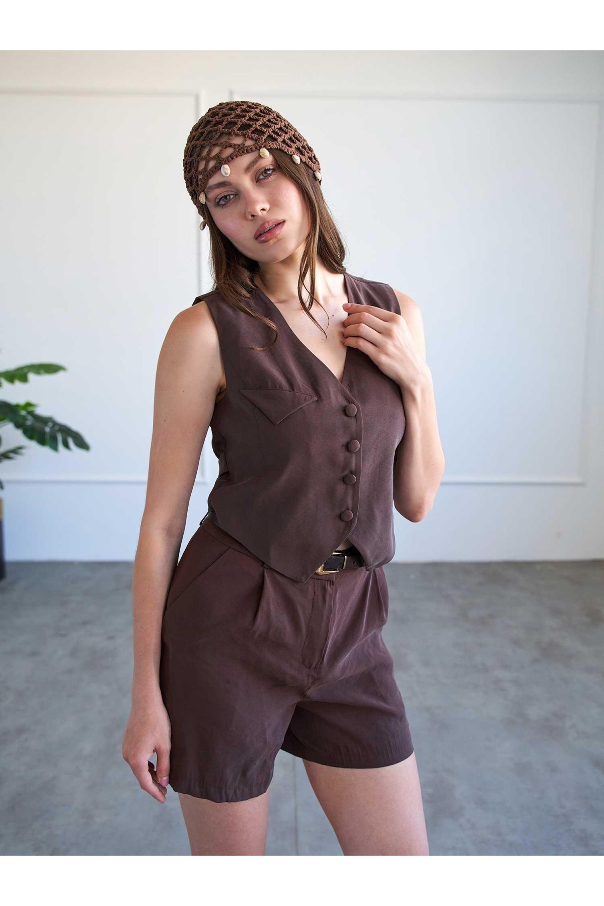 120747 Arkası Tokalı Modal Yelek