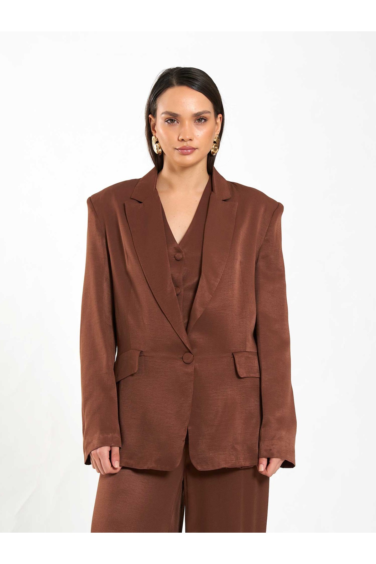131055 Tek Düğme Oversize Ceket