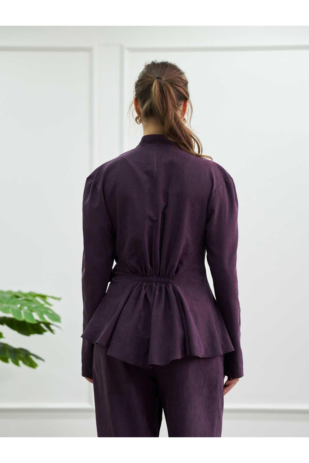 131114 Peplum Formlu Bağlamalı Modal Süet Ceket