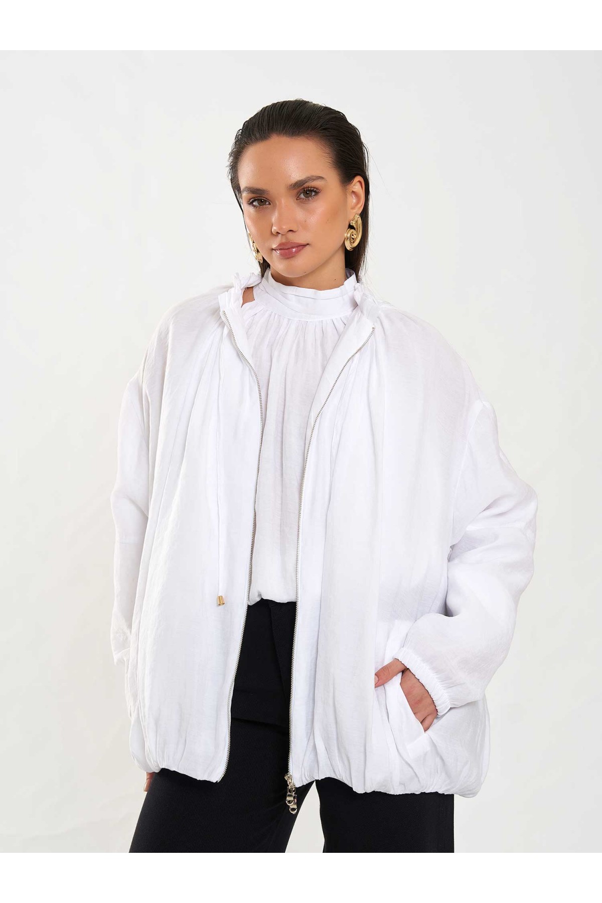 160899 Balon Kesim Fermuarlı Mont