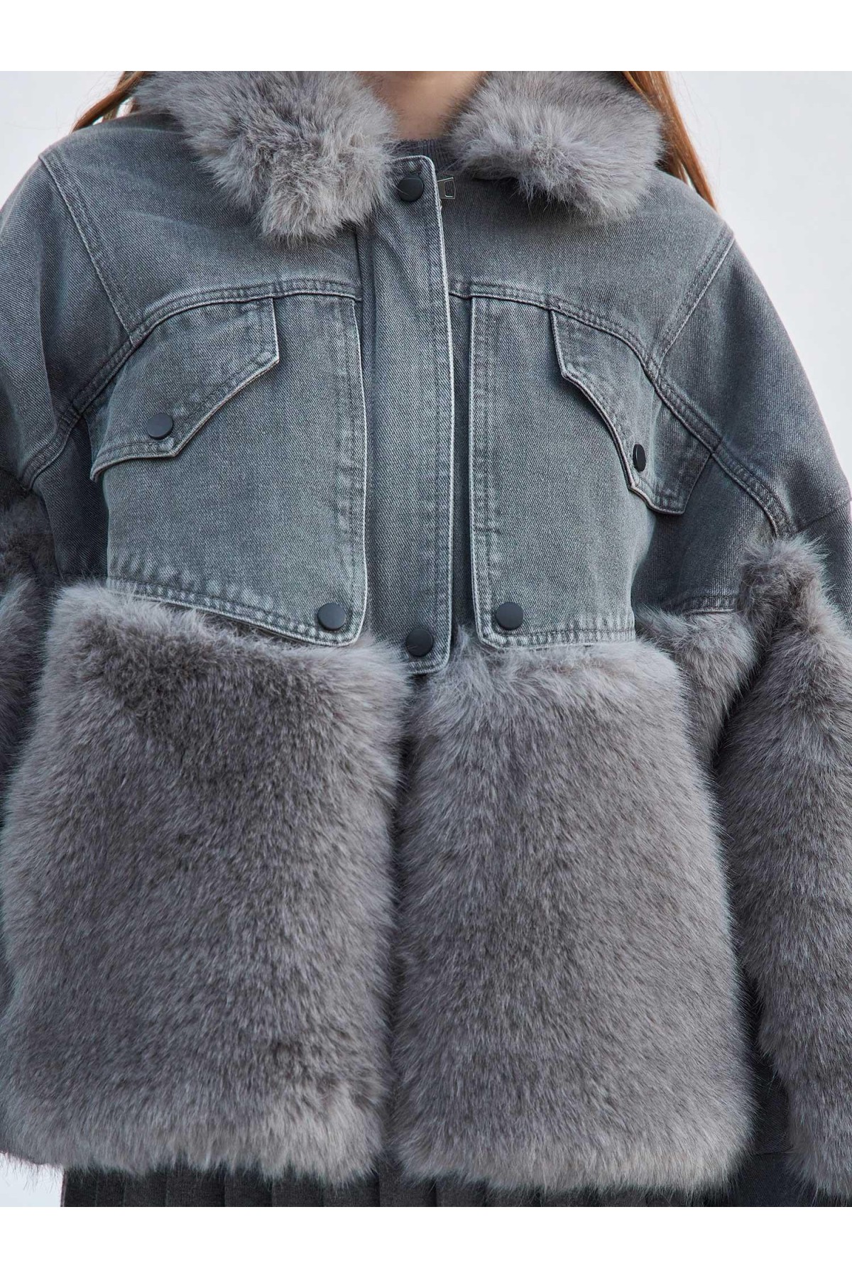 160955 Kürk Detaylı Denim Mont ZJYLM088