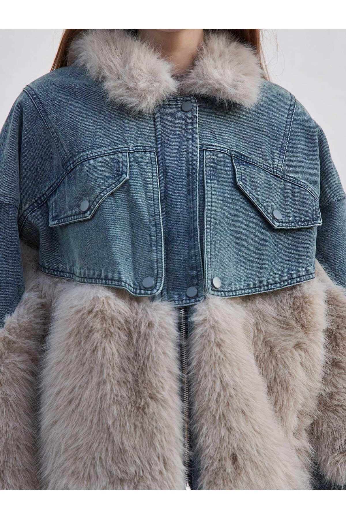 160955 Kürk Detaylı Denim Mont ZJYLM088