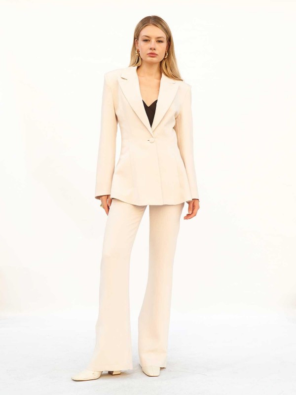 220707 Belden Oturtmalı Çizgili Blazer Takım