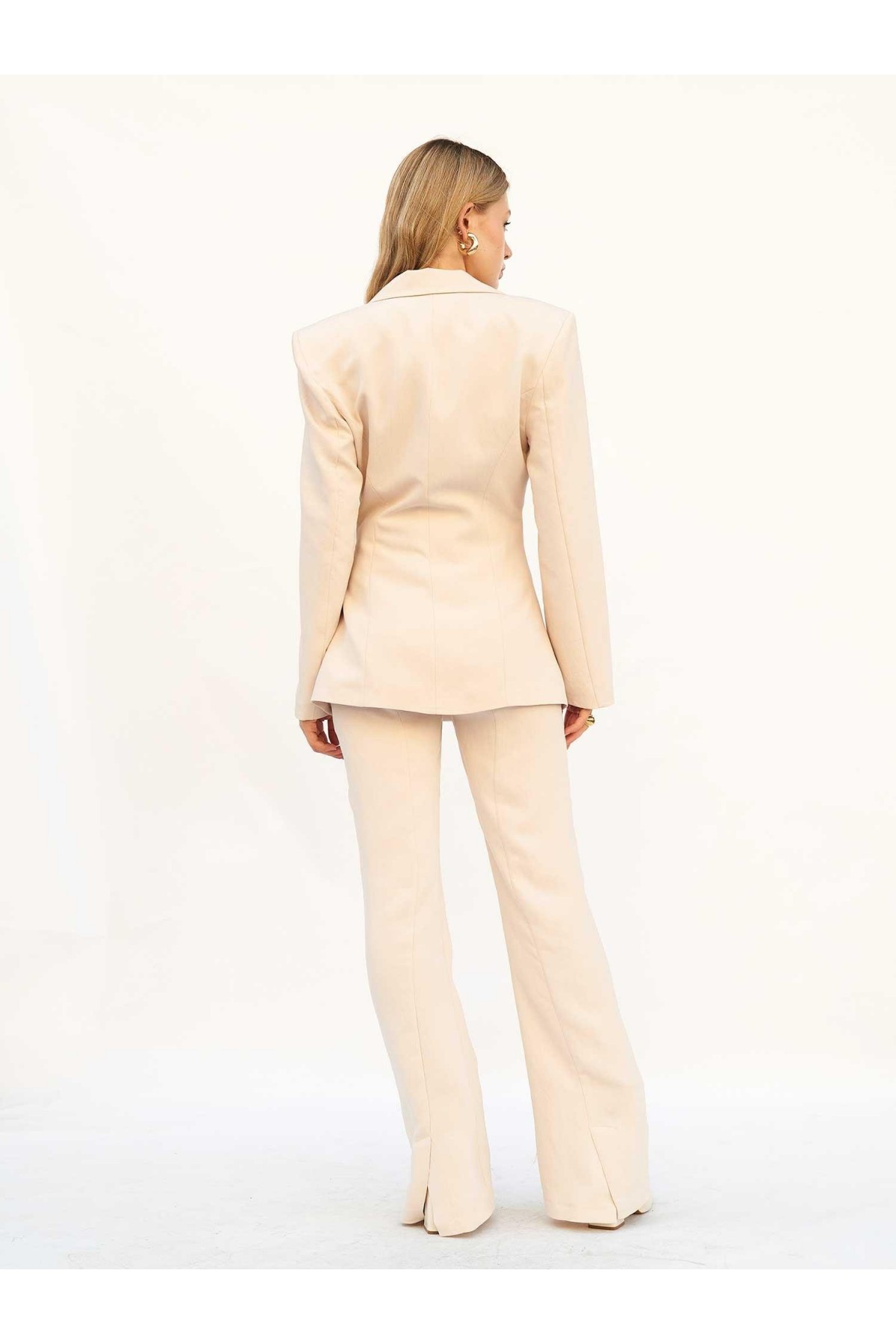220707 Belden Oturtmalı Çizgili Blazer Takım
