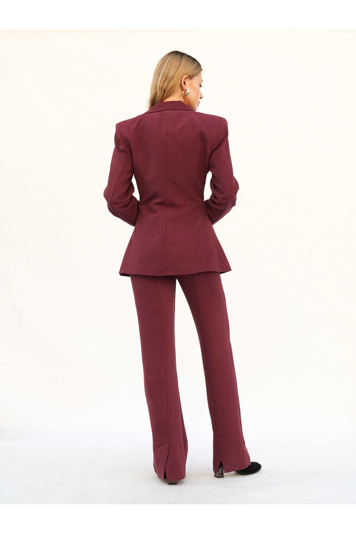 220707 Belden Oturtmalı Çizgili Blazer Takım